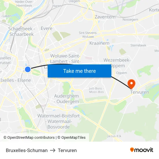 Bruxelles-Schuman to Tervuren map