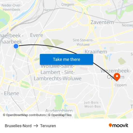 Bruxelles-Nord to Tervuren map