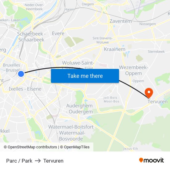 Parc / Park to Tervuren map