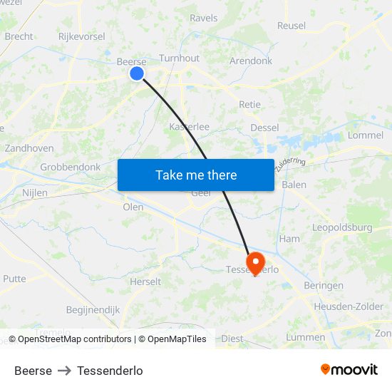 Beerse to Tessenderlo map