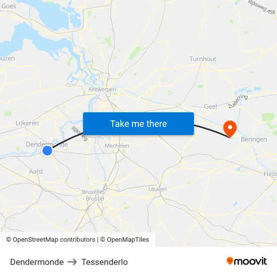 Dendermonde to Tessenderlo map