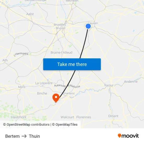Bertem to Thuin map
