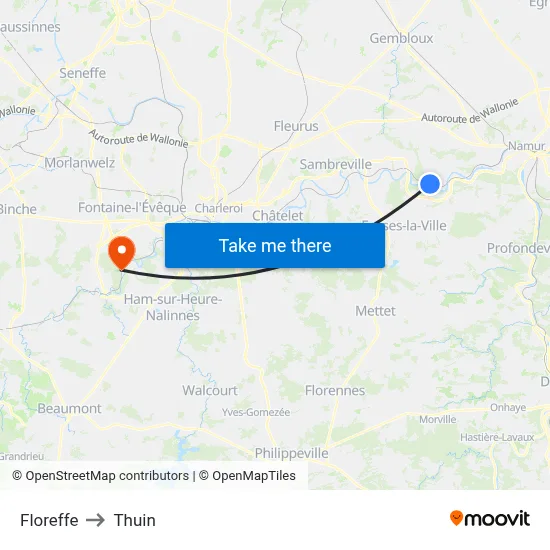 Floreffe to Thuin map