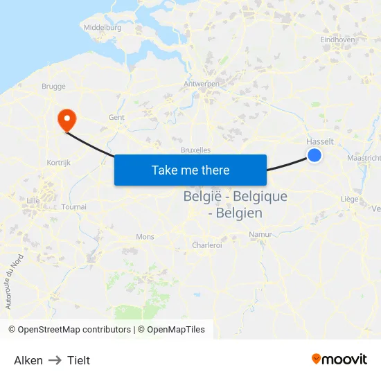 Alken to Tielt map