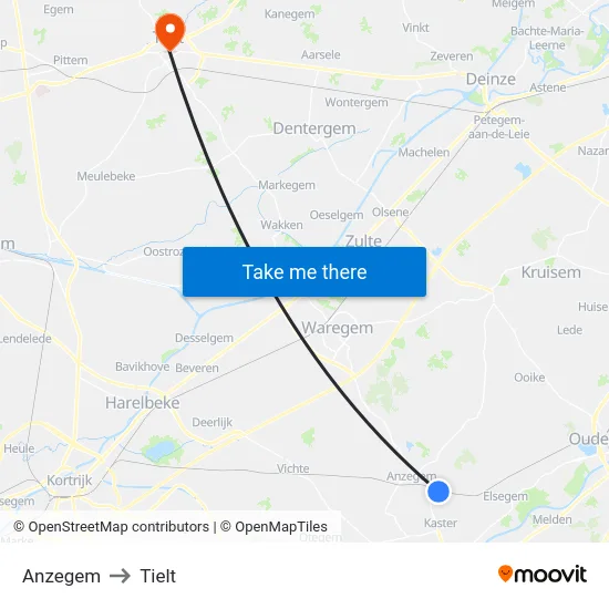 Anzegem to Tielt map