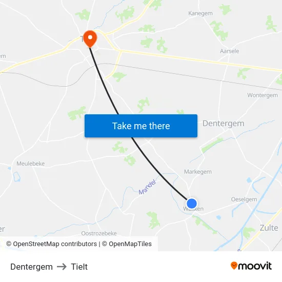 Dentergem to Tielt map
