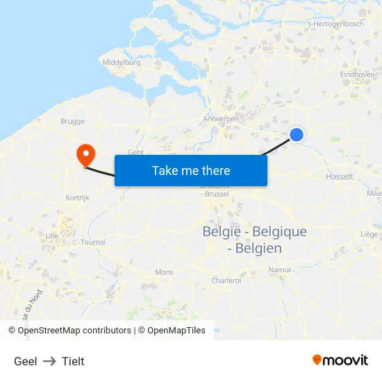 Geel to Tielt map