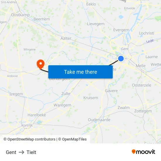 Gent to Tielt map