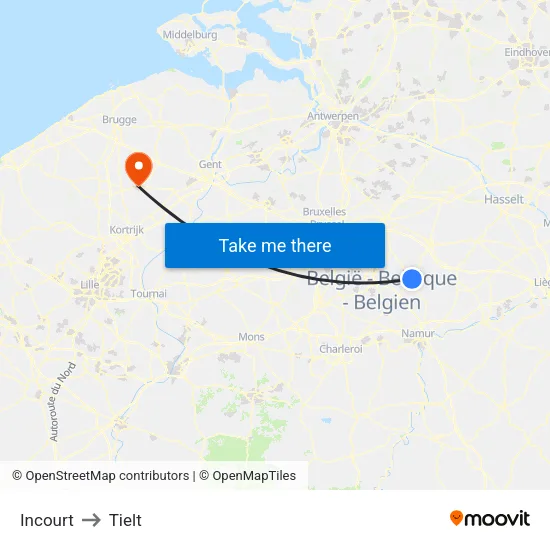Incourt to Tielt map
