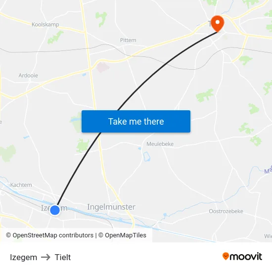 Izegem to Tielt map
