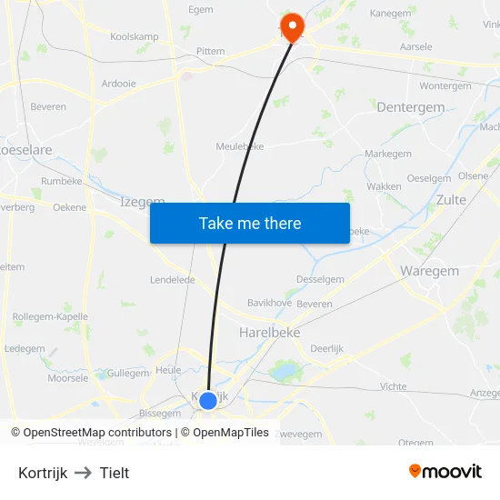 Kortrijk to Tielt map
