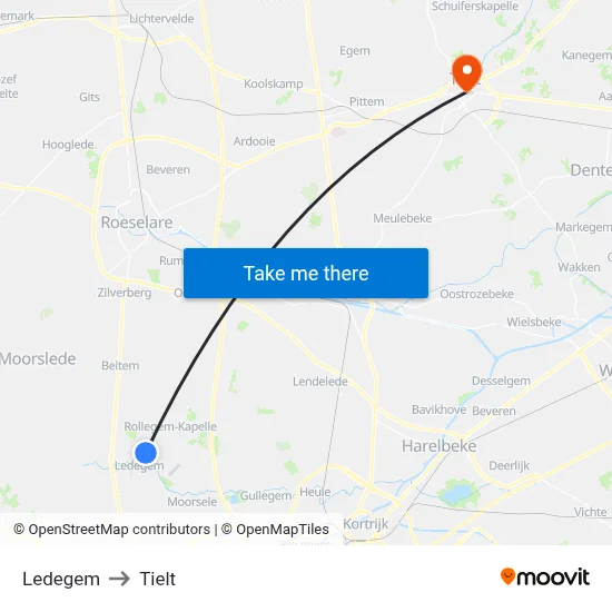 Ledegem to Tielt map