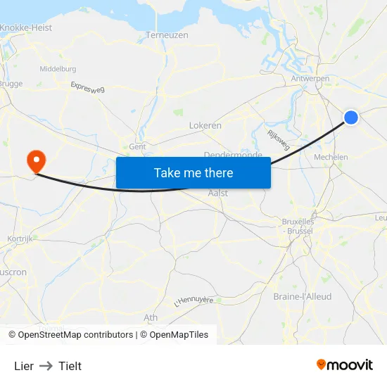 Lier to Tielt map