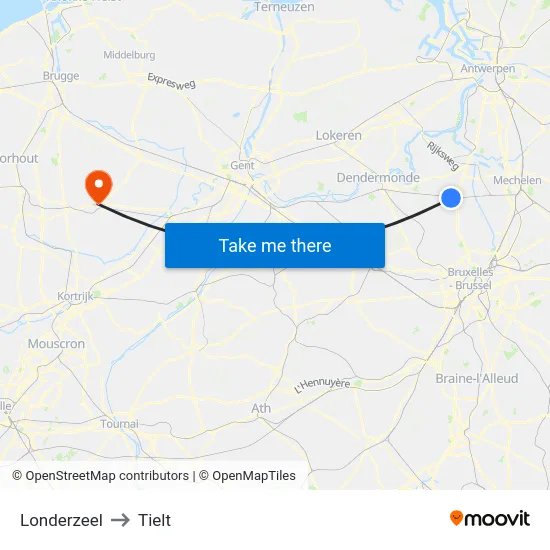 Londerzeel to Tielt map