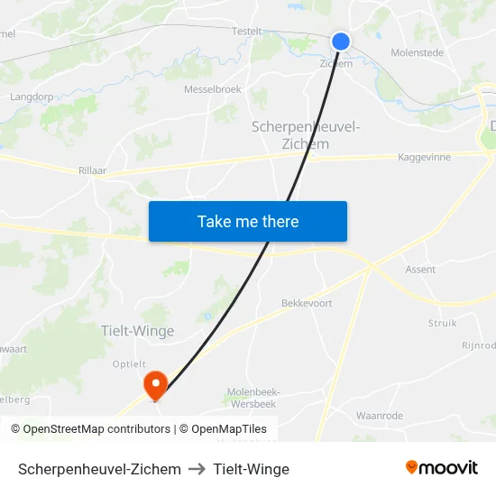 Scherpenheuvel-Zichem to Tielt-Winge map