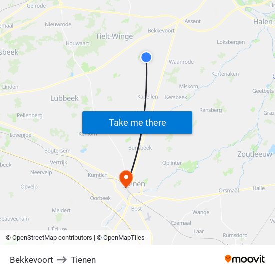 Bekkevoort to Tienen map