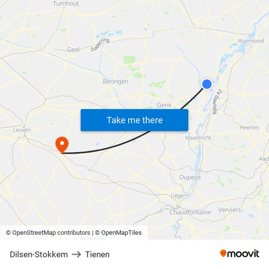 Dilsen-Stokkem to Tienen map