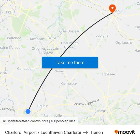 Charleroi Airport / Luchthaven Charleroi to Tienen map