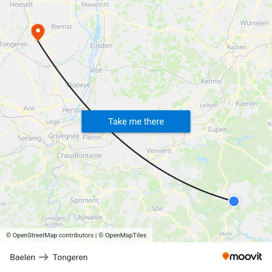 Baelen to Tongeren map