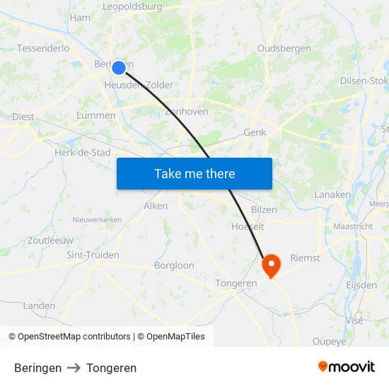 Beringen to Tongeren map