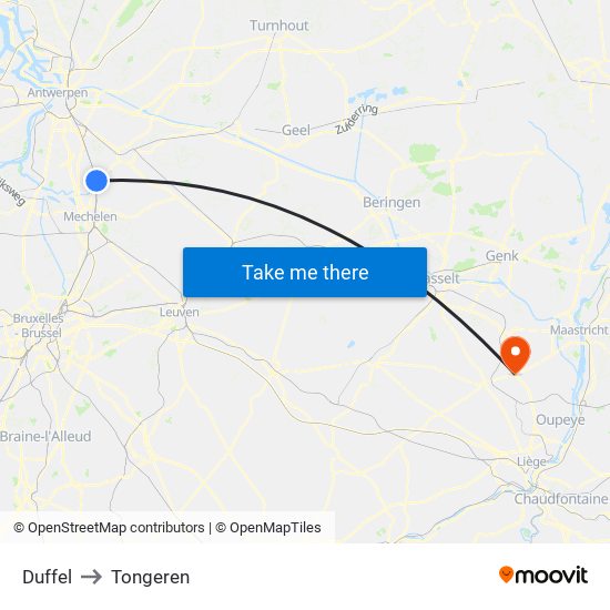 Duffel to Tongeren map
