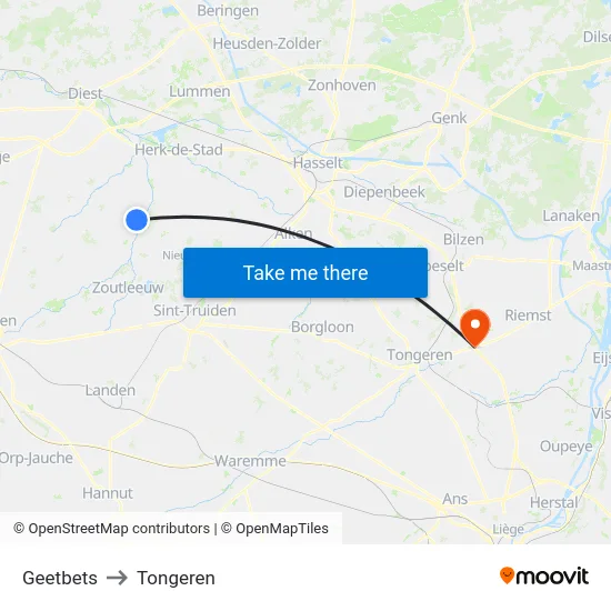 Geetbets to Tongeren map