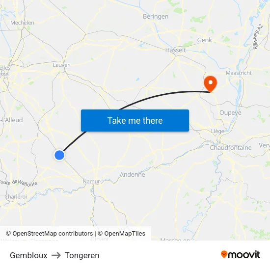Gembloux to Tongeren map