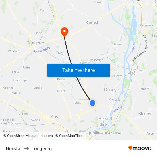 Herstal to Tongeren map