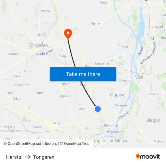 Herstal to Tongeren map