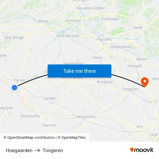 Hoegaarden to Tongeren map