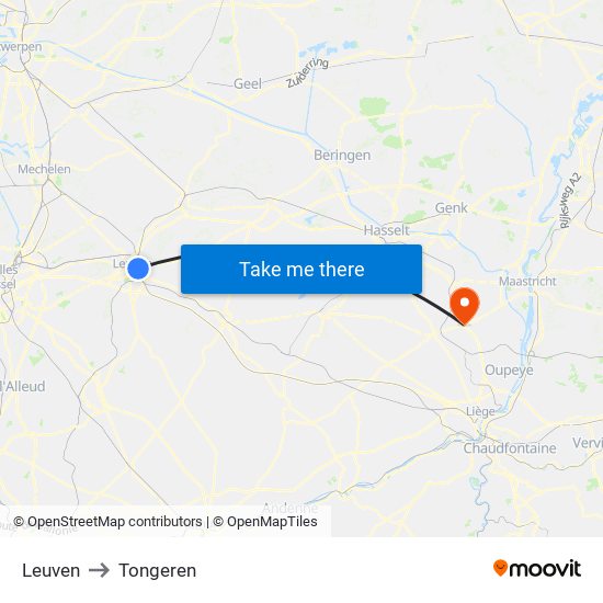 Leuven to Tongeren map