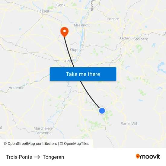 Trois-Ponts to Tongeren map
