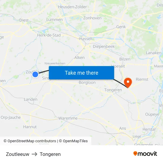 Zoutleeuw to Tongeren map