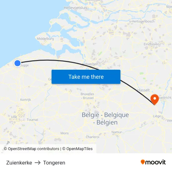Zuienkerke to Tongeren map