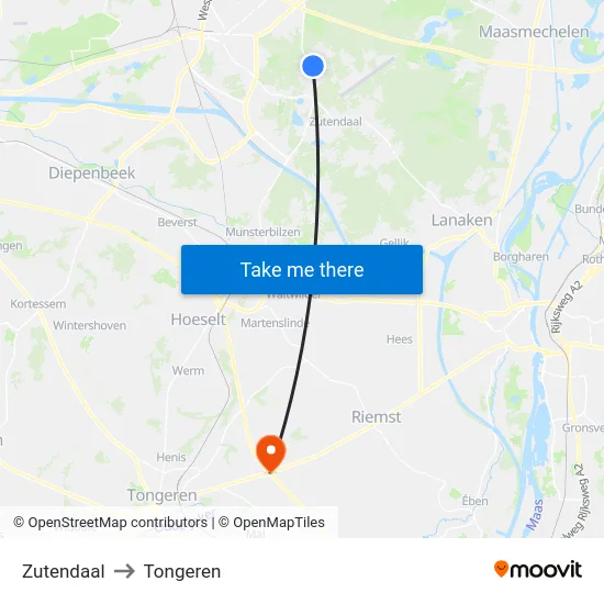 Zutendaal to Tongeren map
