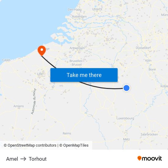 Amel to Torhout map