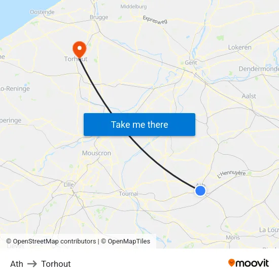 Ath to Torhout map
