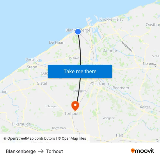 Blankenberge to Torhout map