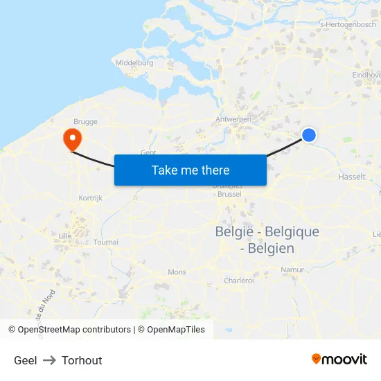 Geel to Torhout map