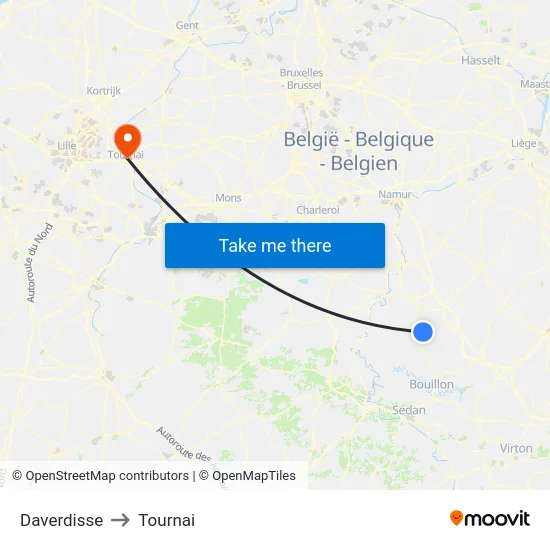 Daverdisse to Tournai map
