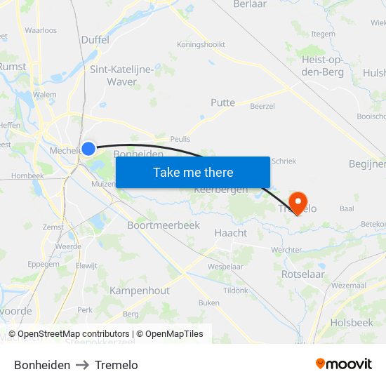 Bonheiden to Tremelo map