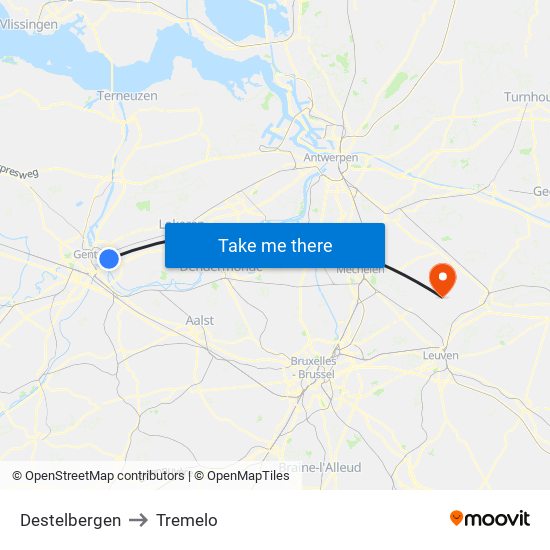 Destelbergen to Tremelo map