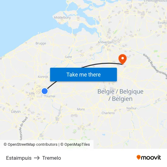 Estaimpuis to Tremelo map