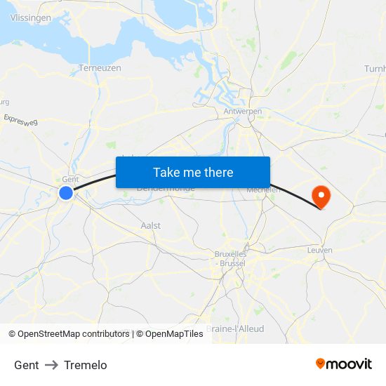 Gent to Tremelo map