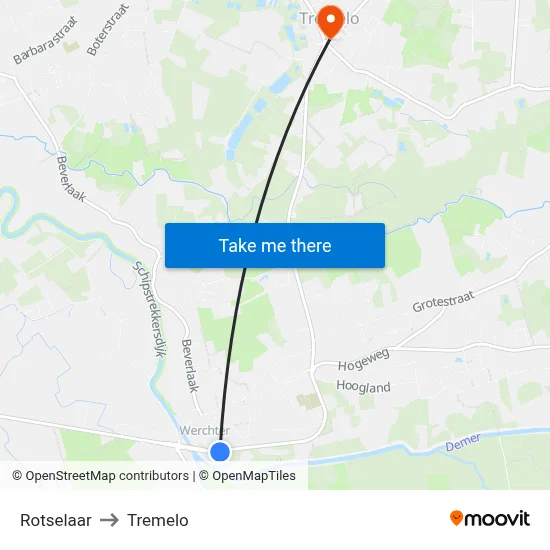 Rotselaar to Tremelo map