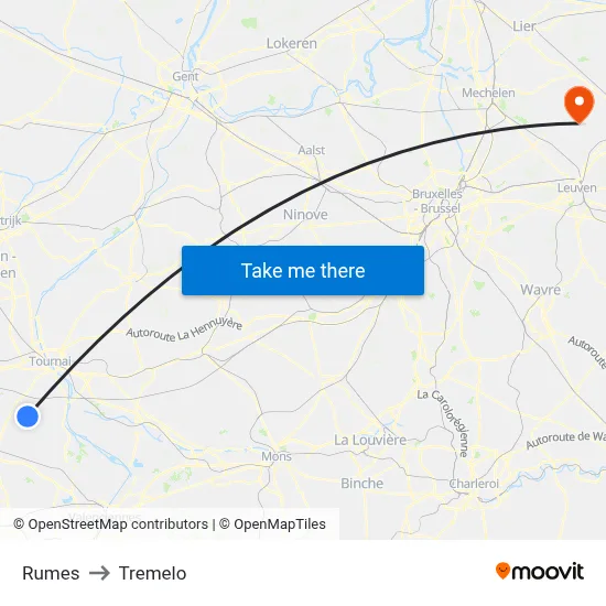 Rumes to Tremelo map