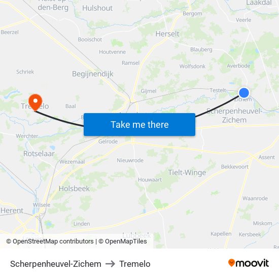Scherpenheuvel-Zichem to Tremelo map