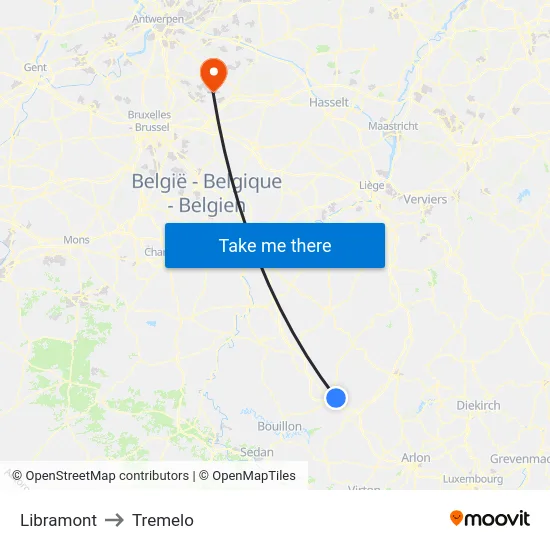 Libramont to Tremelo map