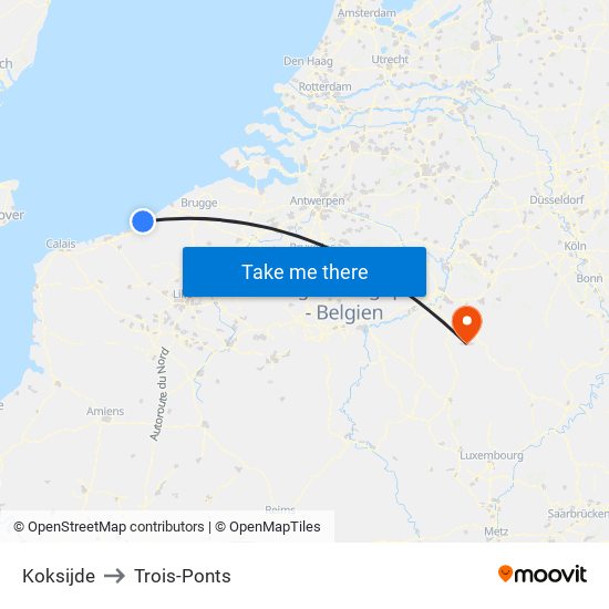 Koksijde to Trois-Ponts map