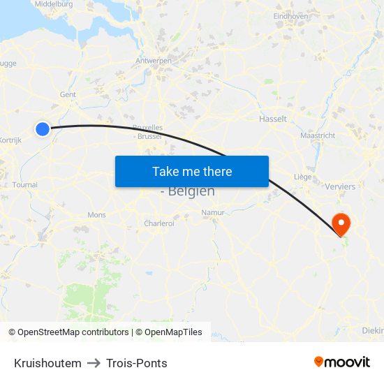 Kruishoutem to Trois-Ponts map